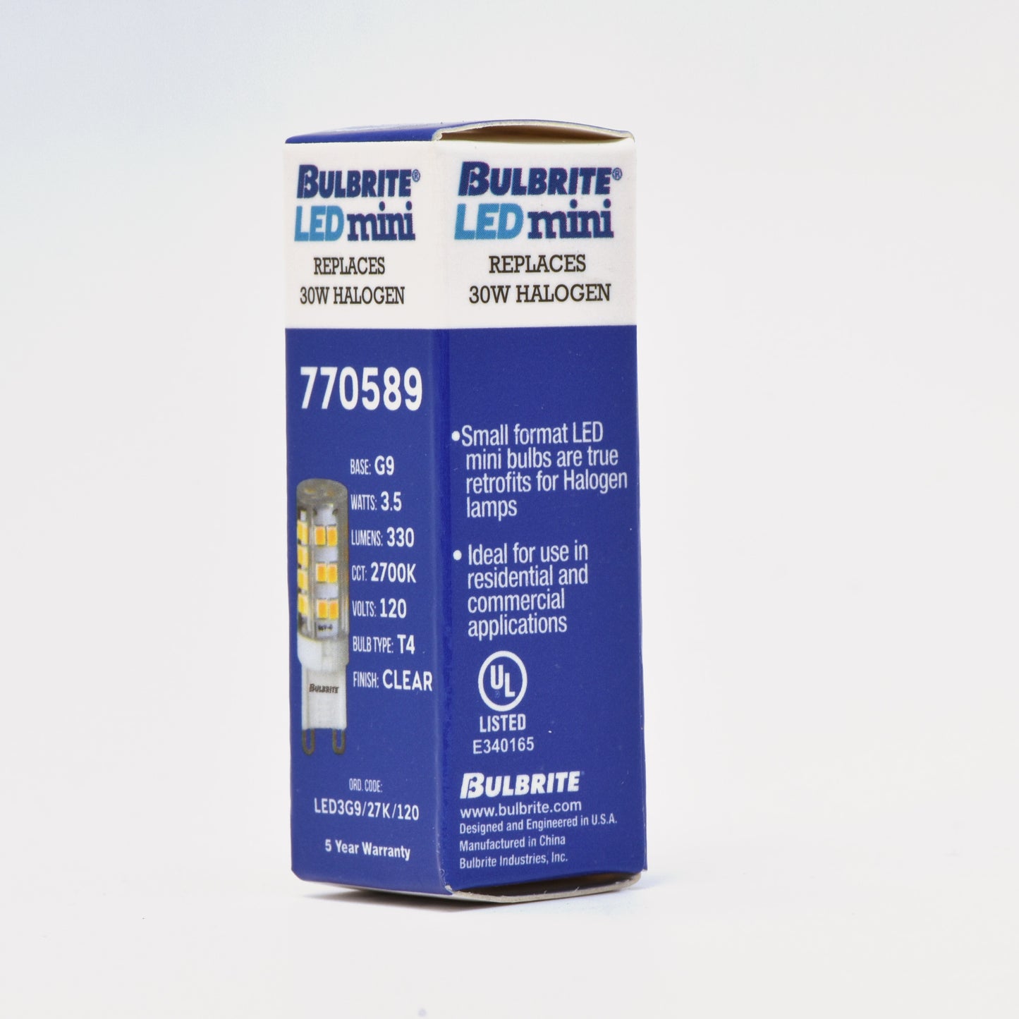 770589 - T5 LED G9 Base Light Bulb - 3.5 Watt - 2700K - 3 Pack