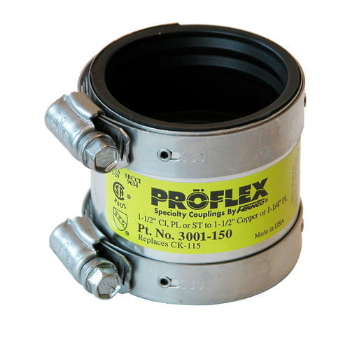 3001-150 - Cast Iron / Plastic / Steel to Copper / Plastic Proflex Coupling - 1-1/2" x 1-1/2" (1-1/4" PL)