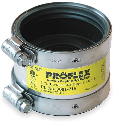 3001-215 - Cast Iron / Plastic / Steel to Copper / Plastic Proflex Coupling - 2" x 1-1/2" (1-1/4" PL)