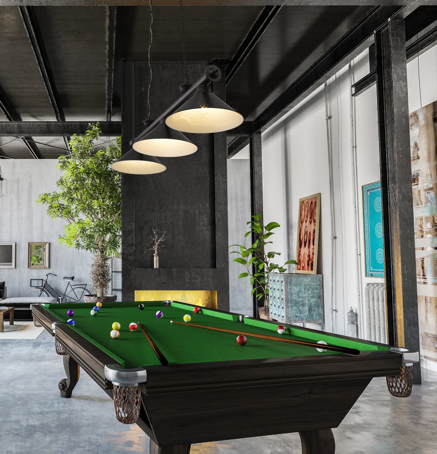 2306-3MB-MB15 - Cordon 3 Light 57" Billiard - Matte Black