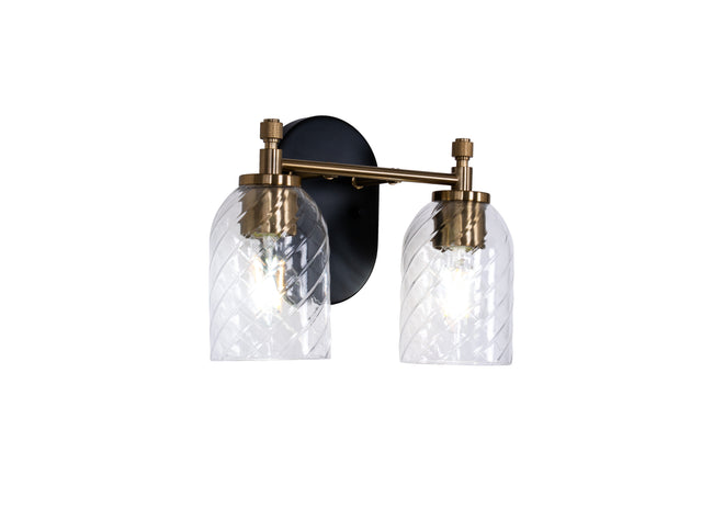 60302-FBSB-C - Council 2 Light 12.25" Wide Vanity Light - Flat Black / Satin Brass