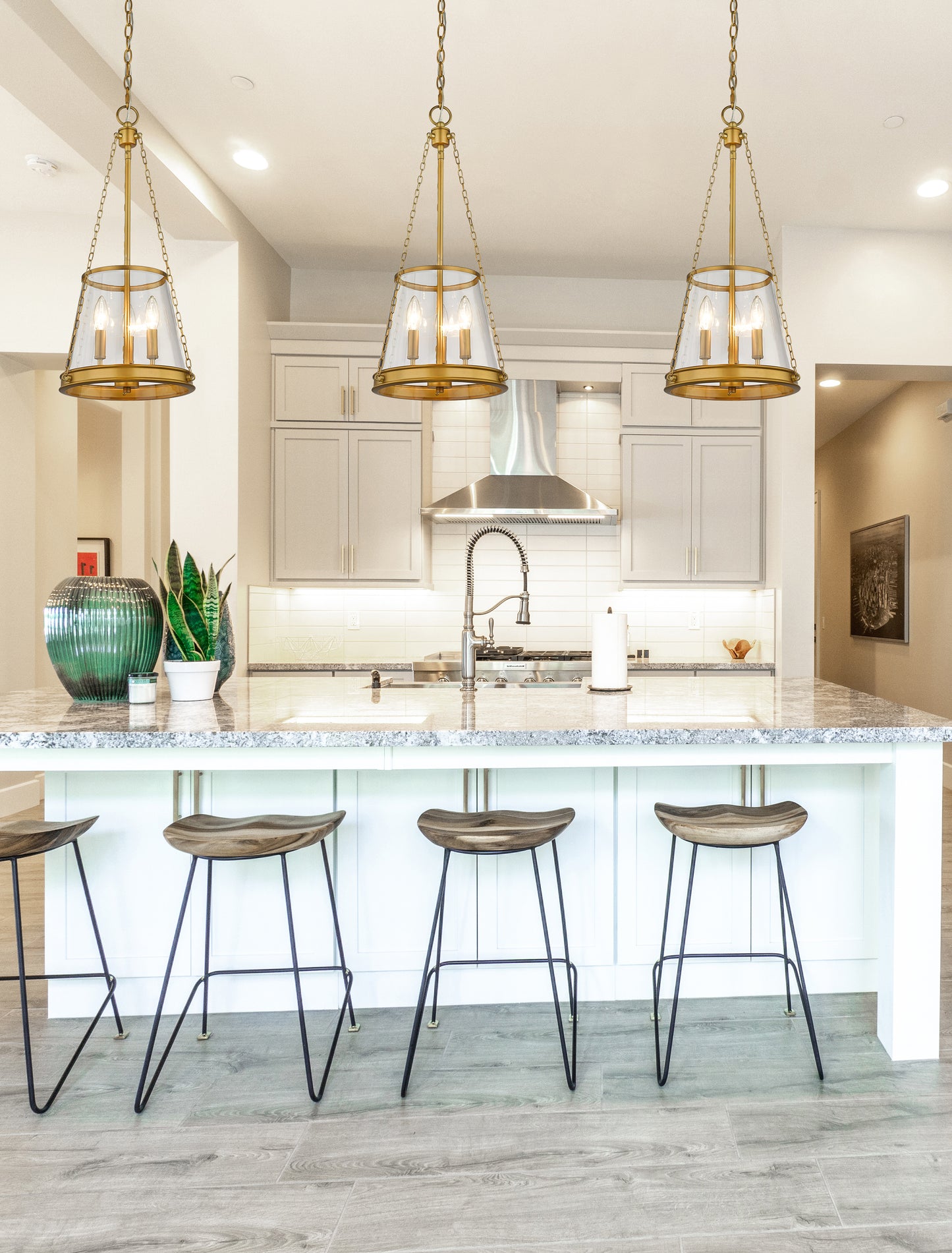 341P12-RB - Prescott 3 Light 12" Pendant - Rubbed Brass