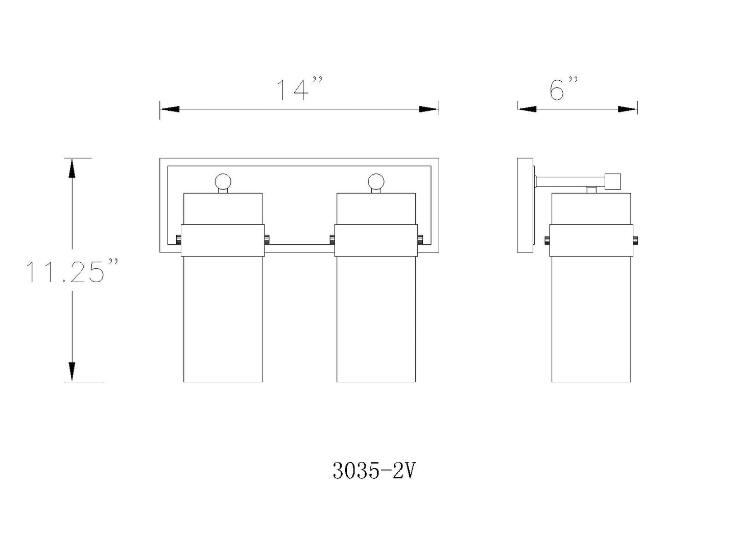 3035-2V-MB - Fontaine 2 Light 14" Vanity - Matte Black