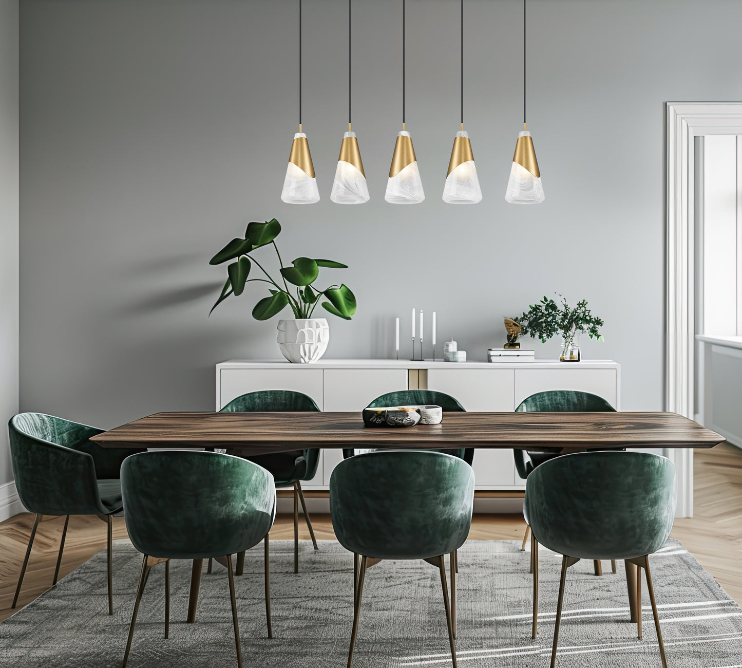 828P6-5L-MGLD - Aimie 5 Light Linear 42" Chandelier - Modern Gold