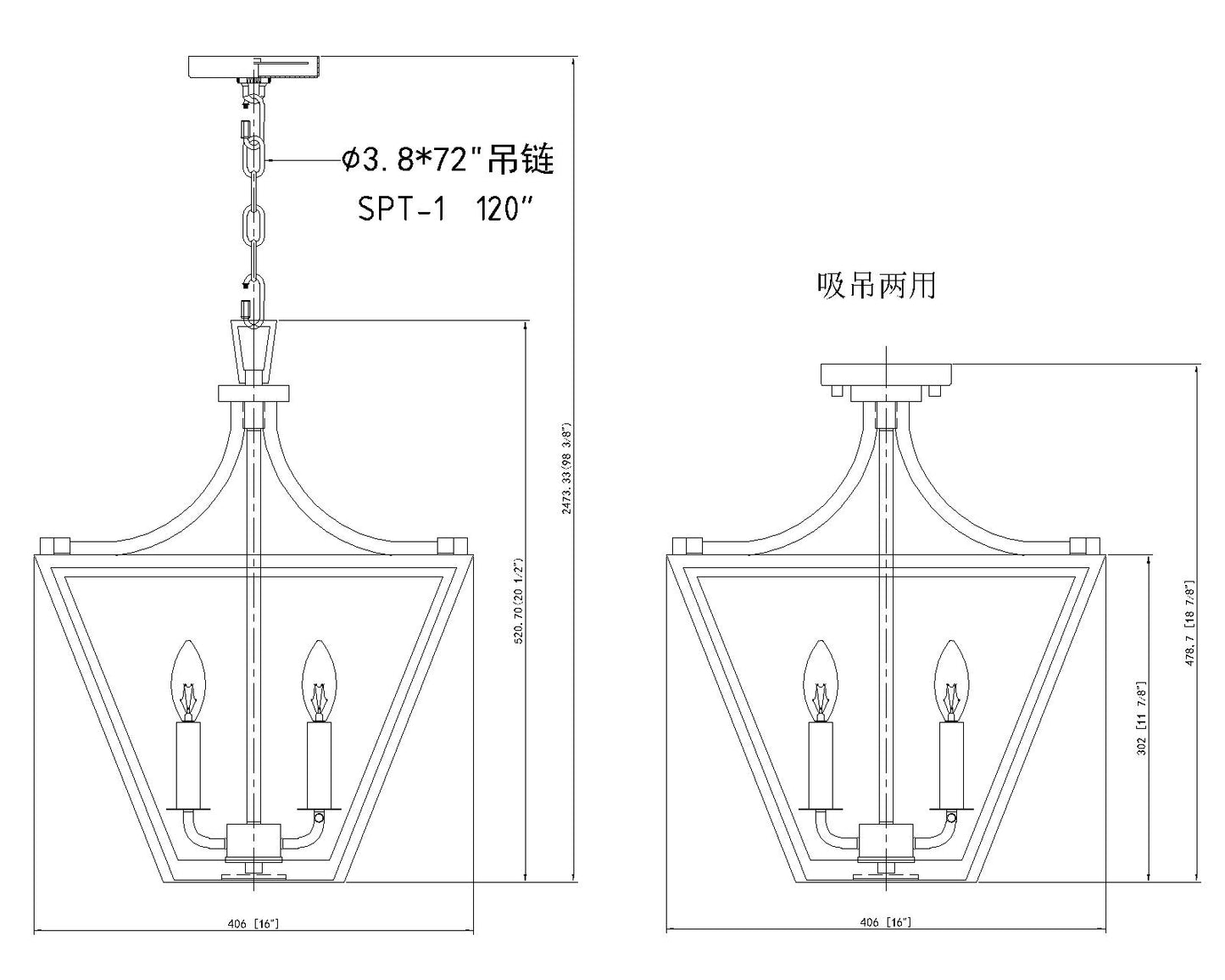 1961-3C-IO - Montalcino 3 Light 16" Chandelier - Iron Ore