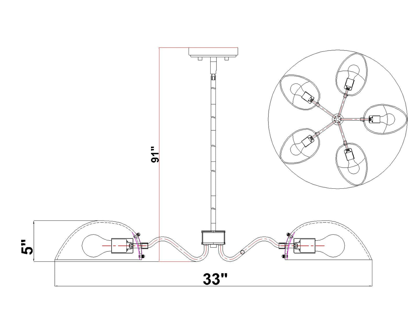 3048-5MGLD - Breton 5 Light 33" Chandelier - Modern Gold