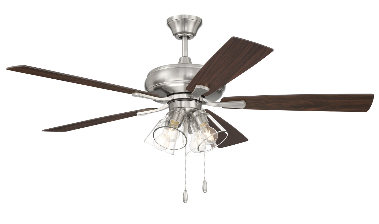 ECF104BNK5-DWWLN - Eos Clear 4 Light 52" 5 Blade Ceiling Fan with Light Kit - Brushed Nickel