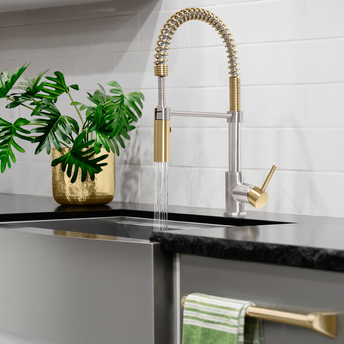 SRA-KF-ZBNCB - Autograph Edition Sierra Pull Down Spring Single Handle Kitchen Faucet in Brushed Nickel and Champagne Bronze