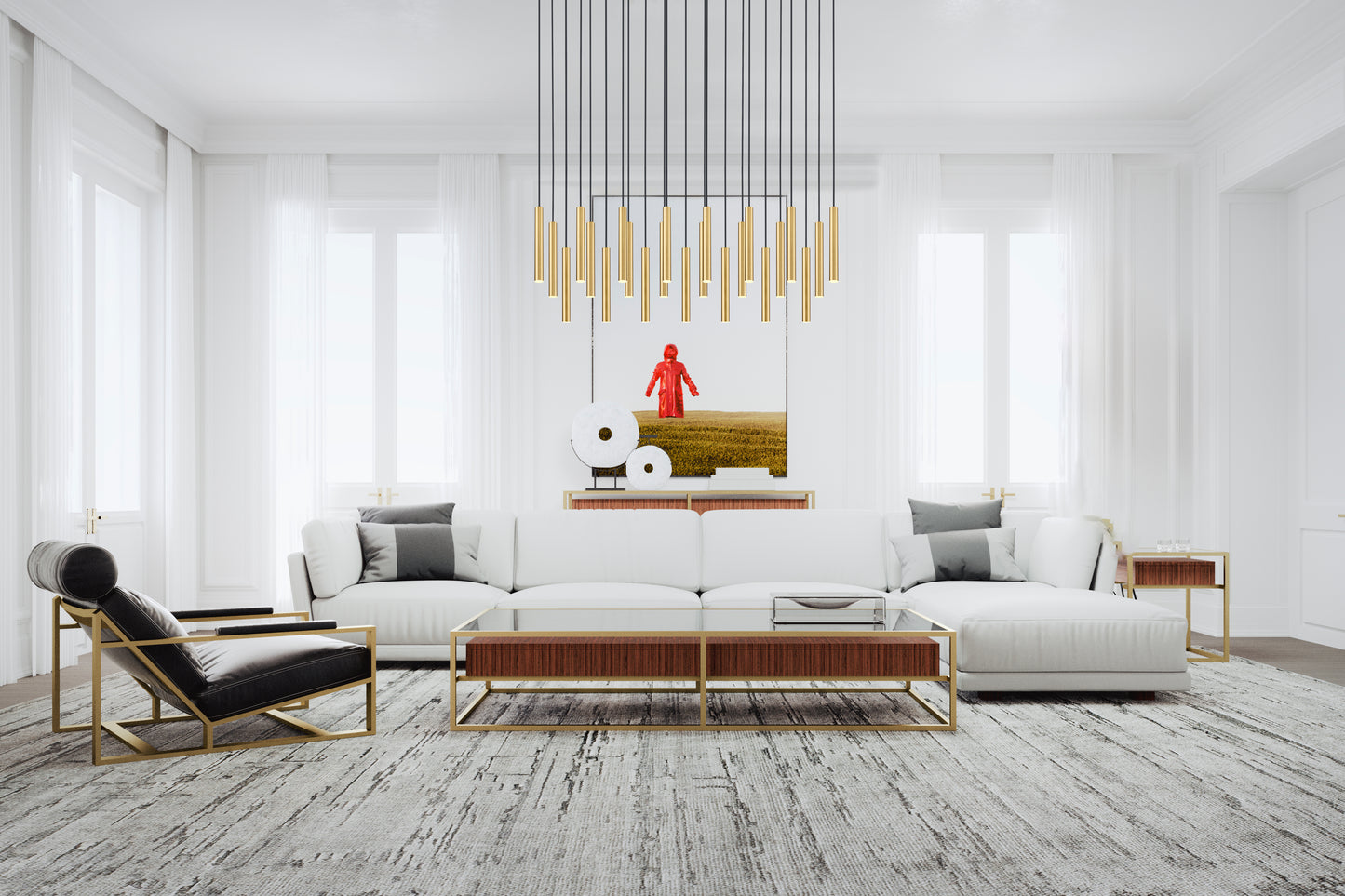 919MP12-23L-MGLD-LED - Forest 23 Light Linear 54" Chandelier - Modern Gold