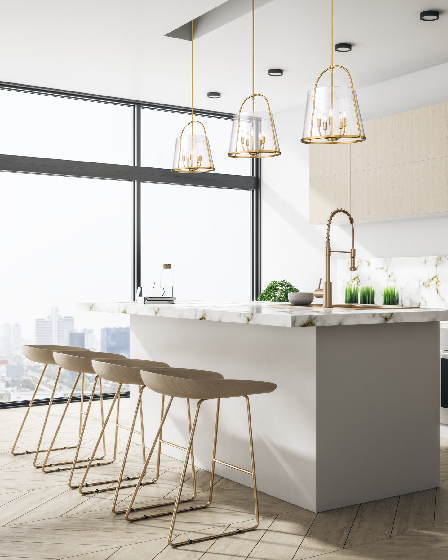 3041P18-MGLD - Archis 5 Light 18" Pendant - Modern Gold