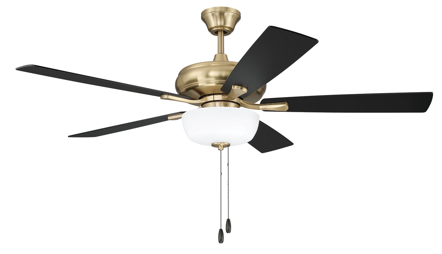 ECF211SB5-BWNFB - EOS 2 Light Frosted White Bowl 52" Ceiling Fan 52" 5 Blade Ceiling Fan with Light Kit - Satin Brass