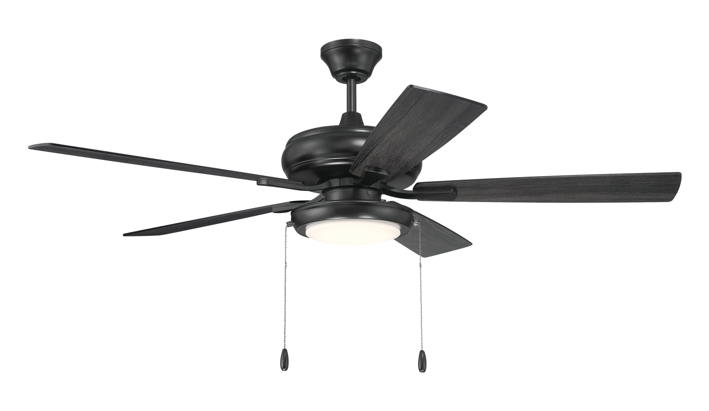 ECF119FB5-FBGW - EOS Low Profile 1 bulb Frosted White 52" Ceiling Fan 52" 5 Blade Ceiling Fan with Light Kit - Flat Black