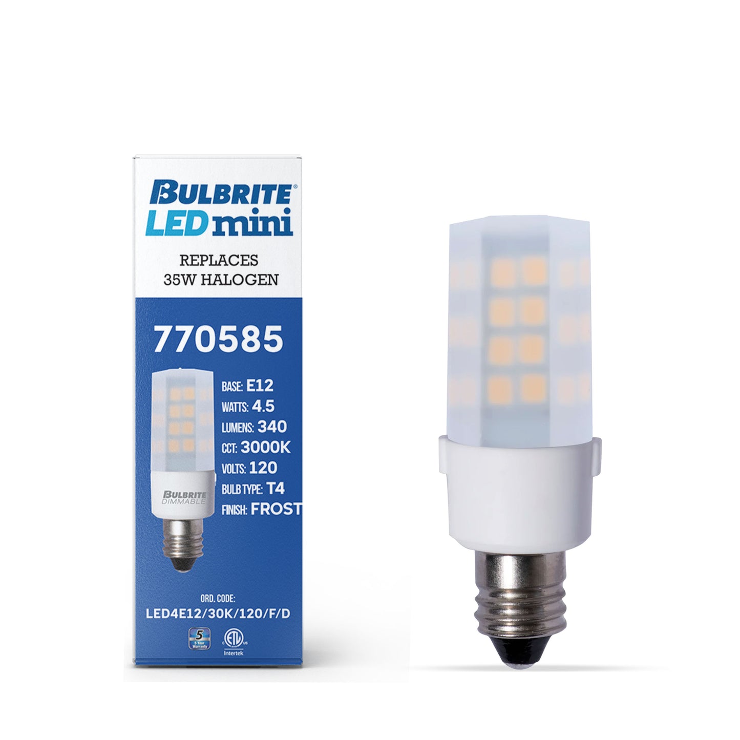 770585 - Dimmable Frost T6 LED Candelabra Light Bulb - 4.5 Watt - 3000K - 2 Pack