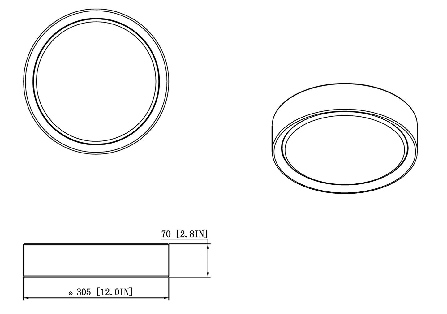 1014F12-BN-LED - Kawan 1 Light Flush 12" Mount - Brushed Nickel