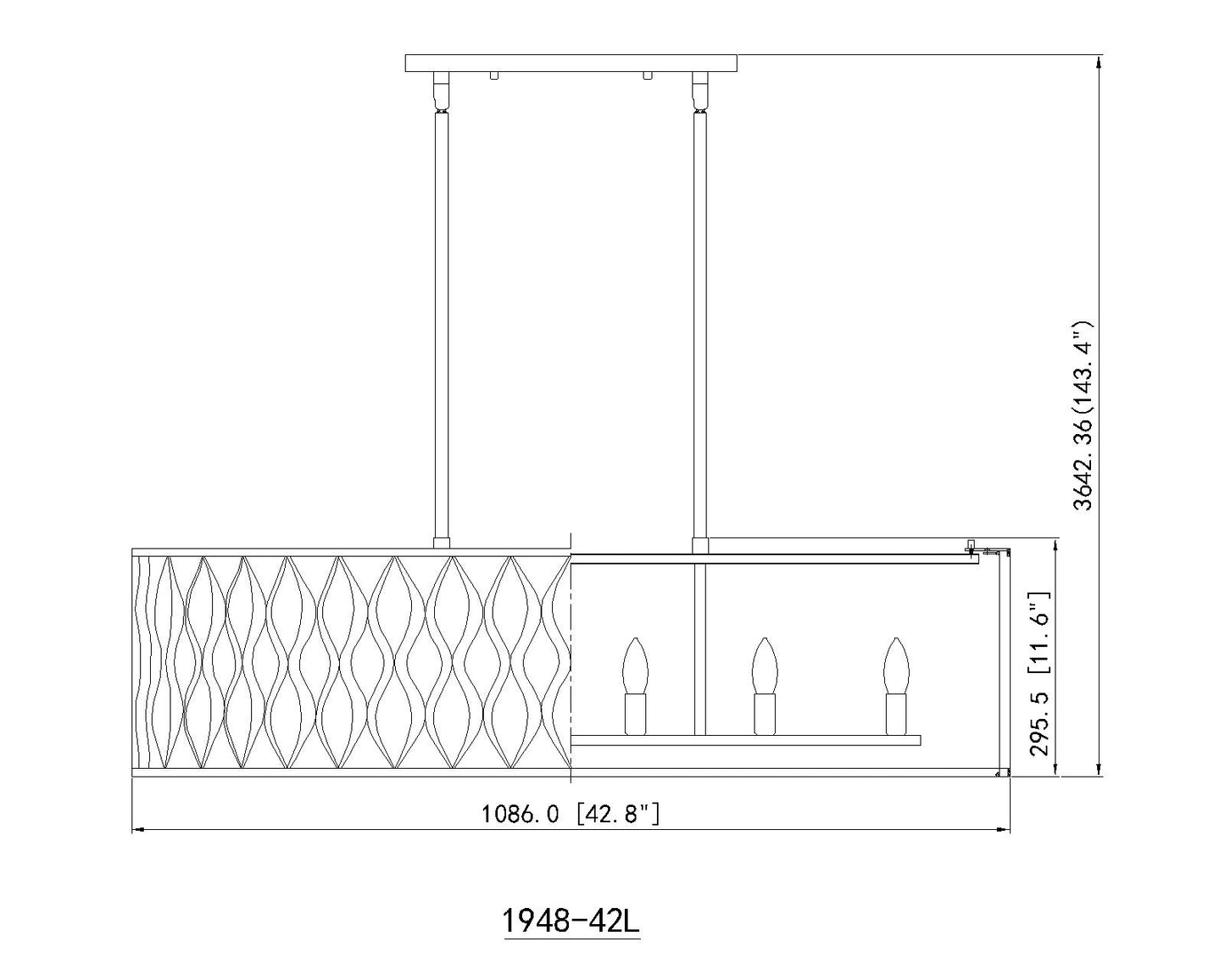 1948-42L-MB - Harden 10 Light Linear 43" Chandelier - Matte Black