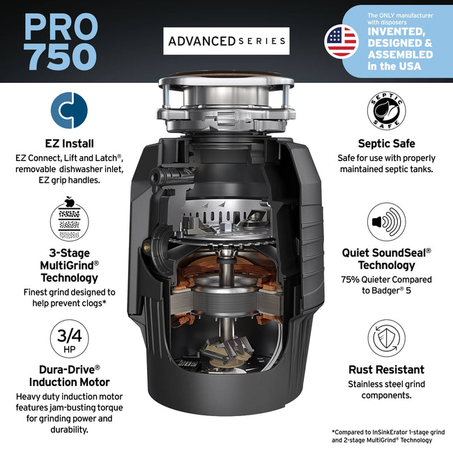 79850K-ISE - Pro 750 Garbage Disposal with Cord - 3/4 HP