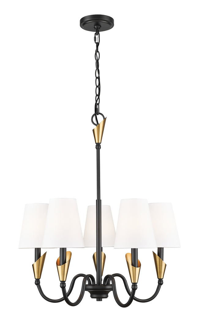 4014-24MB-MGLD - Claudelle 5 Light 24" Chandelier - Matte Black / Modern Gold