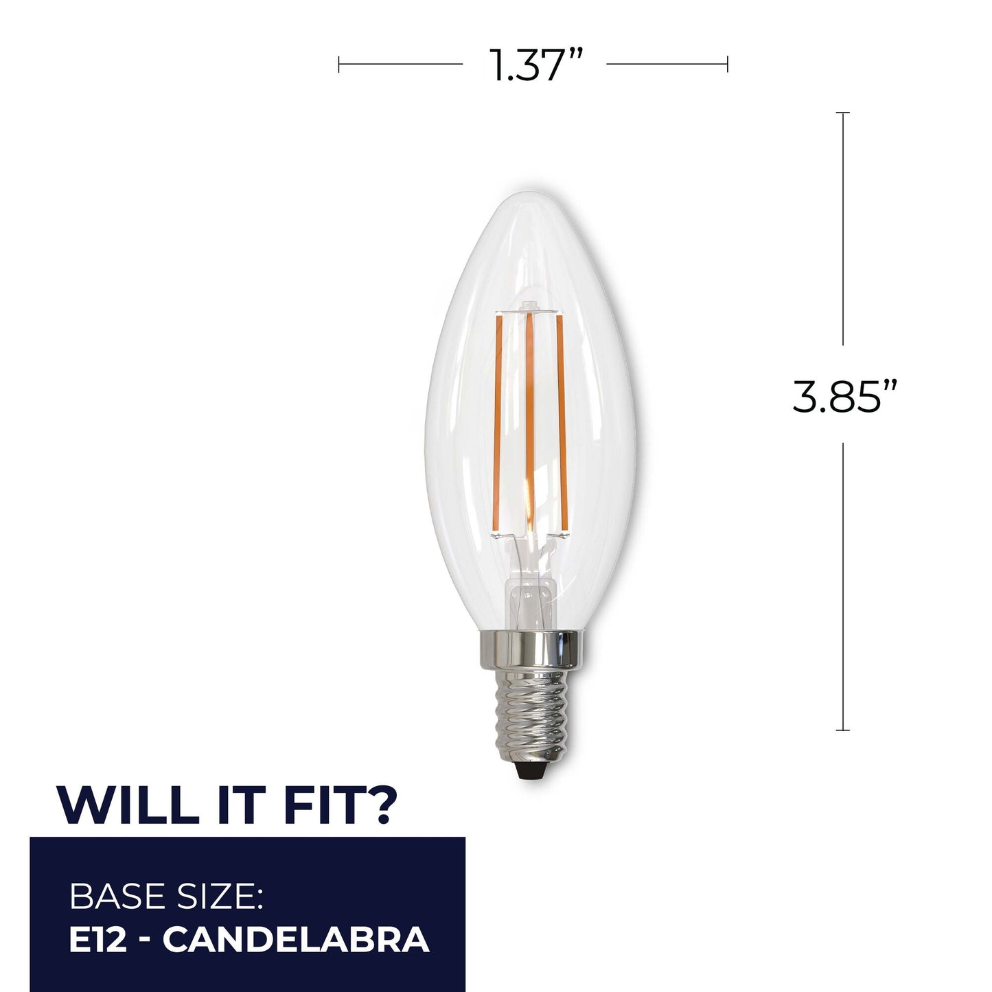 776938 - Dimmable Clear B11 LED Candelabra Light Bulb - 2.5 Watt - 2700K - 6 Pack