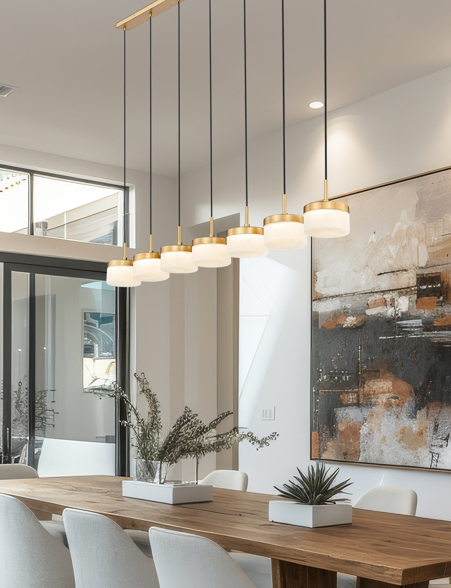 827P6-7L-MGLD-LED - Renaud 7 Light Linear 59" Chandelier - Modern Gold