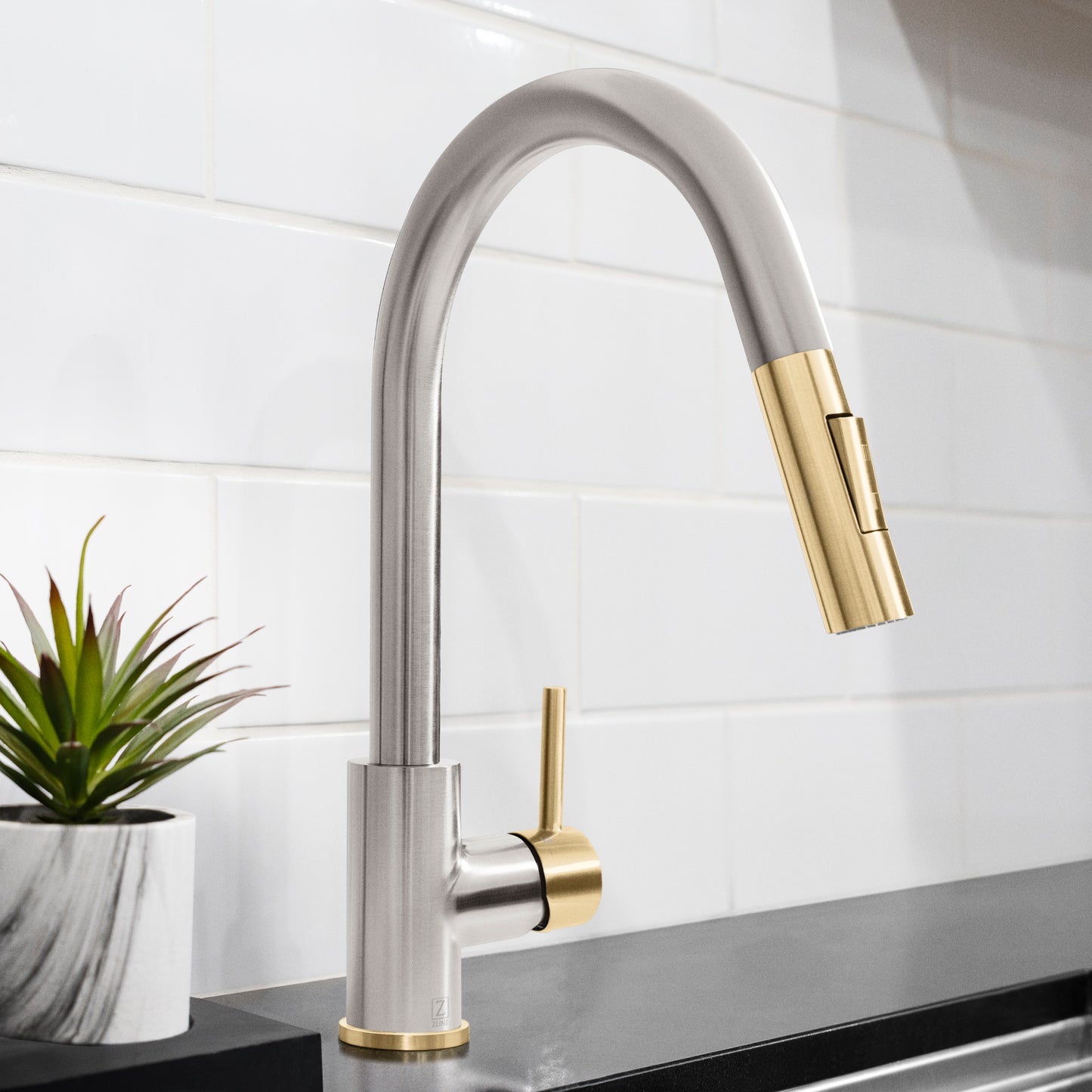 GEM-KF-ZBNCB - Autograph Edition Gemini Pull Down Single Handle Kitchen Faucet in Brushed Nickel and Champagne Bronze