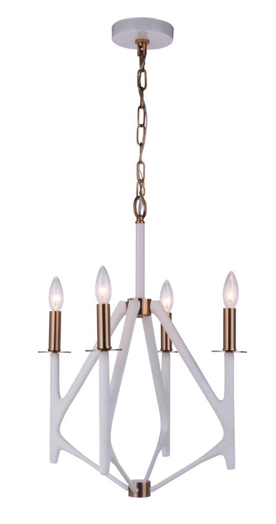 55534-MWWSB - The Reserve 4 Light 18" Wide Foyer Light - Matte White / Satin Brass