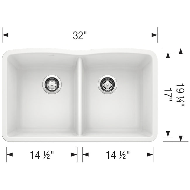 440185 - 32" Diamond Equal Double Bowl Undermount Kitchen Sink - White