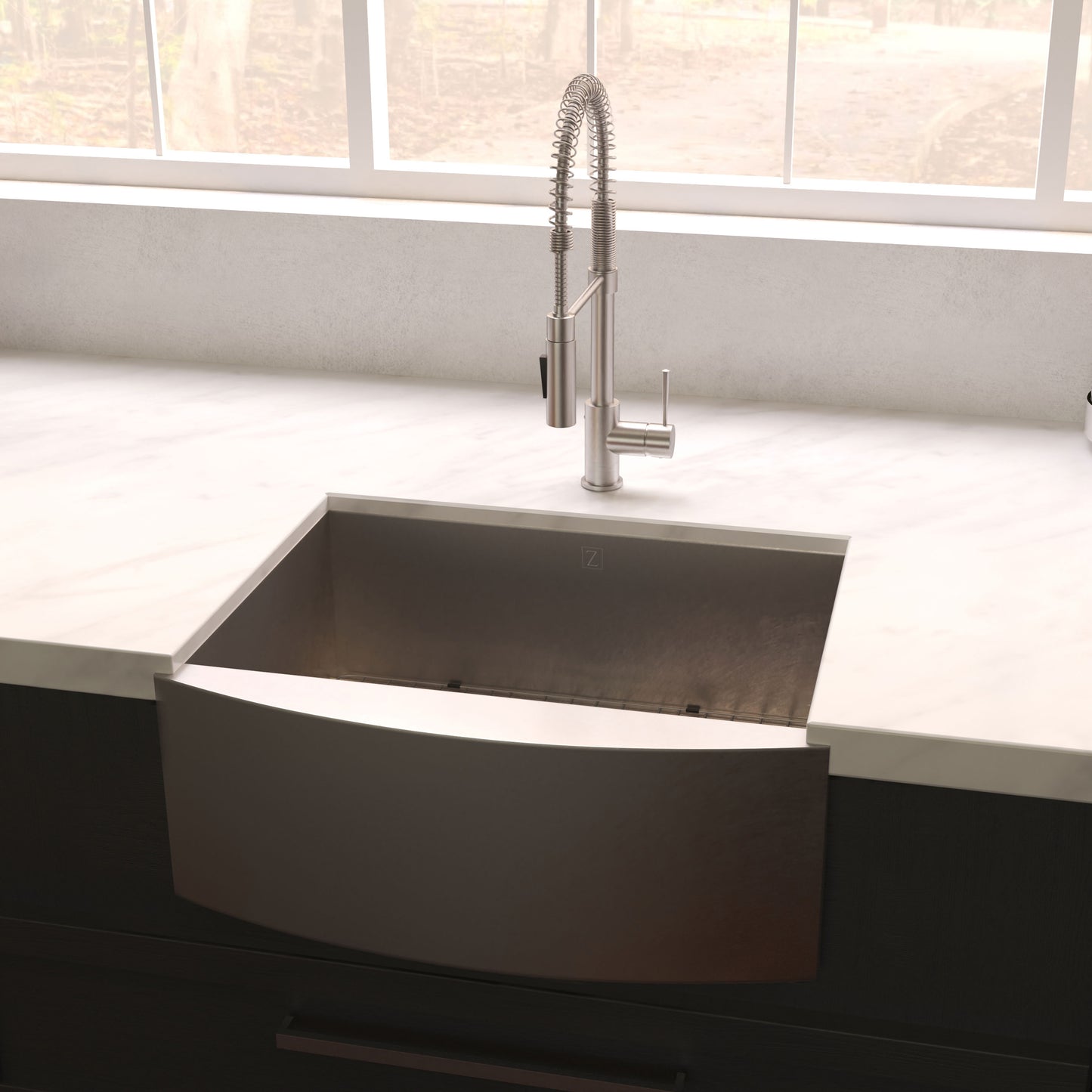SAS-33S - 33" Vail Farmhouse Apron Mount Single Bowl Satin Stainless Steel Kitchen Sink with Bottom Grid