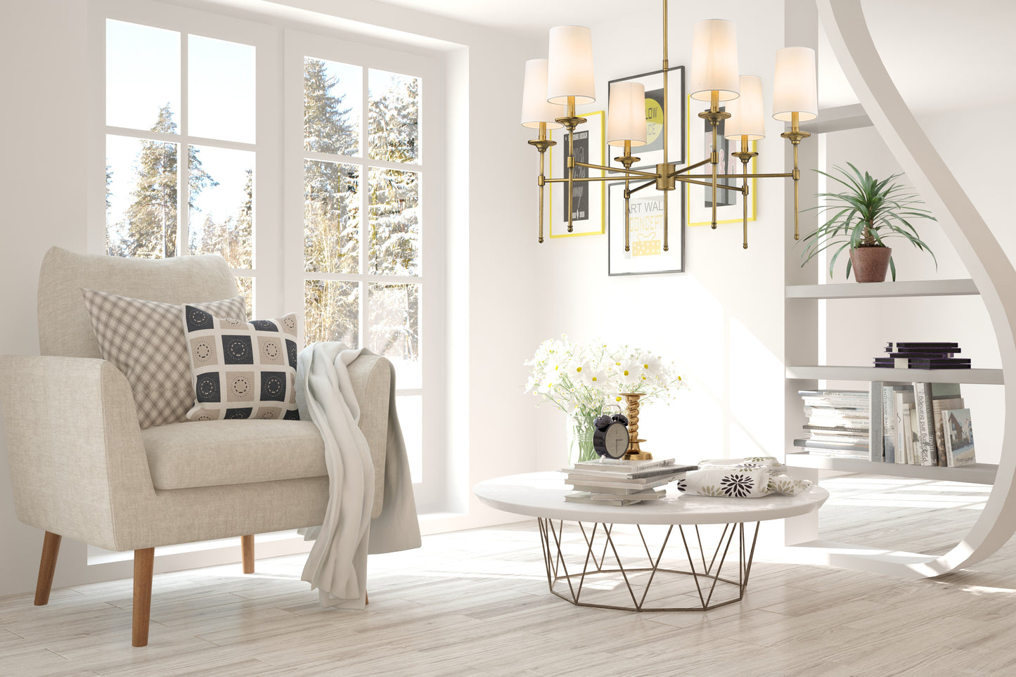3033-6RB - Emily 6 Light 38" Chandelier - Rubbed Brass