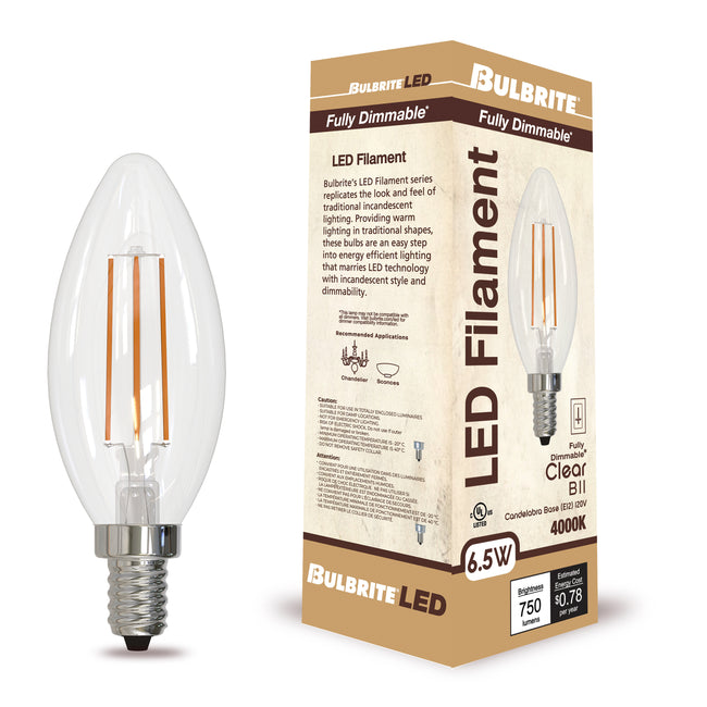776932 - Dimmable B11 LED Candelabra Light Bulb - 6.5 Watt - 4000K - 4 Pack