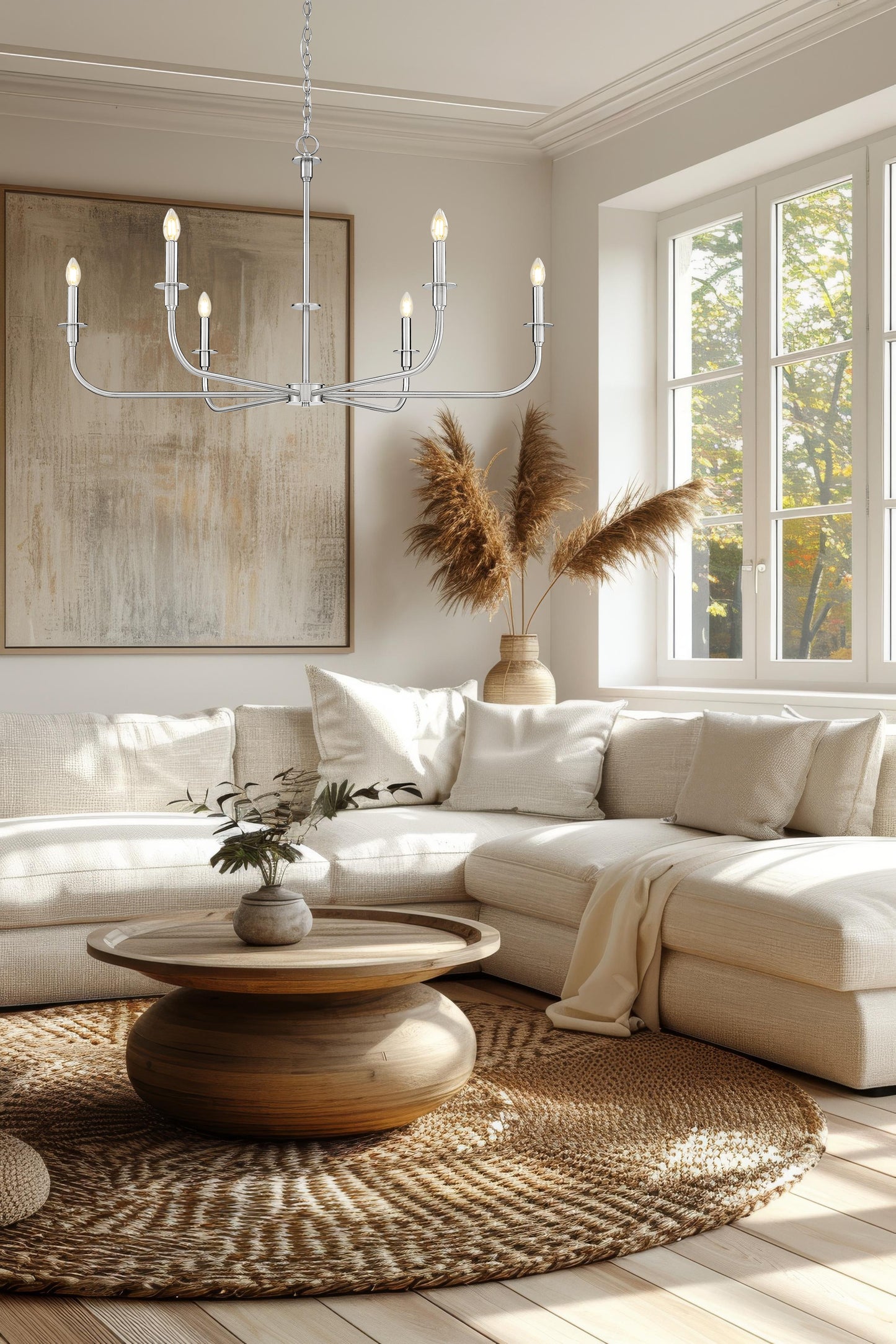 3049-45BN - Tova 6 Light 49" Chandelier - Brushed Nickel