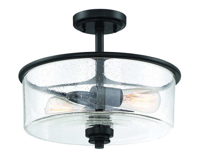 50552-FB - Bolden 2 Light 15" High Semi Flush Mount - Flat Black