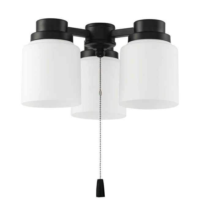 LK301102-FB-WG-LED - 3 Light Universal Energy Star Fan Light Kit in Flat Black w White Glass