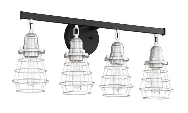 50604-FBBNK - Thatcher 4 Light 26" Wide Vanity Light - Flat Black / Brushed Polished Nickel