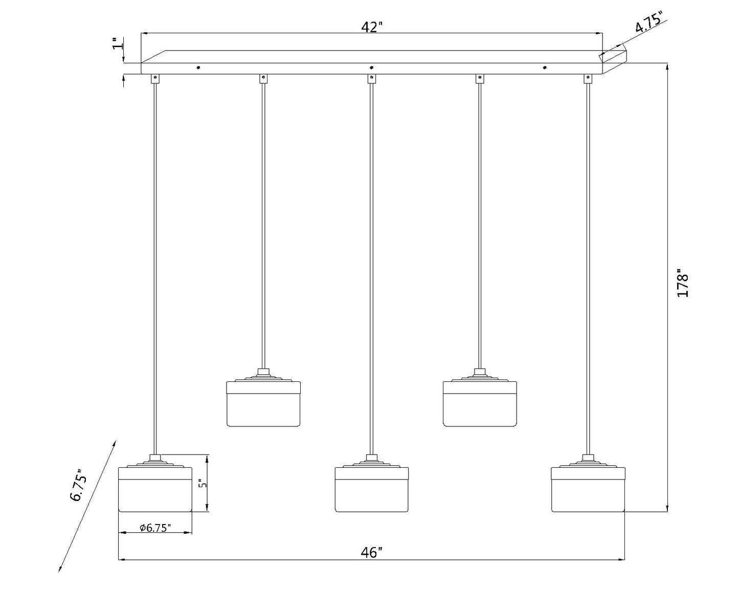 827P6-5L-MB-LED - Renaud 5 Light Linear 46" Chandelier - Matte Black