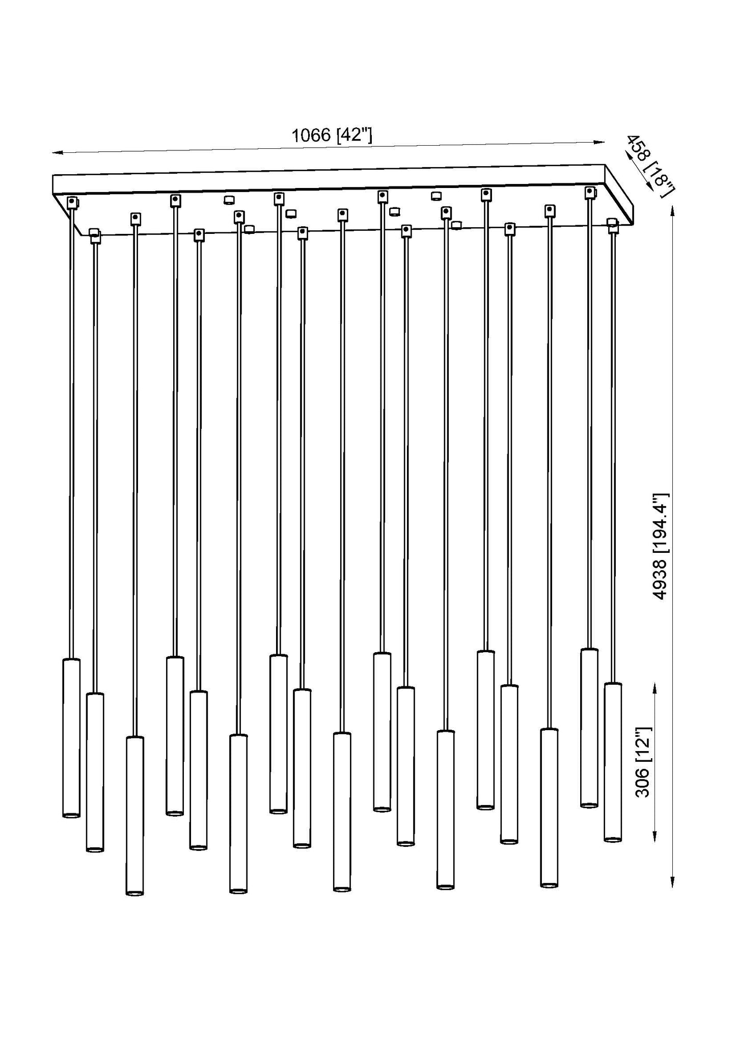 919MP12-17L-MB-LED - Forest 17 Light Linear 42" Chandelier - Matte Black