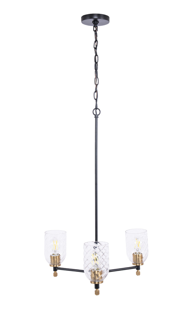 60323-FBSB-C - Council 3 Light 22" Wide Chandelier - Flat Black / Satin Brass