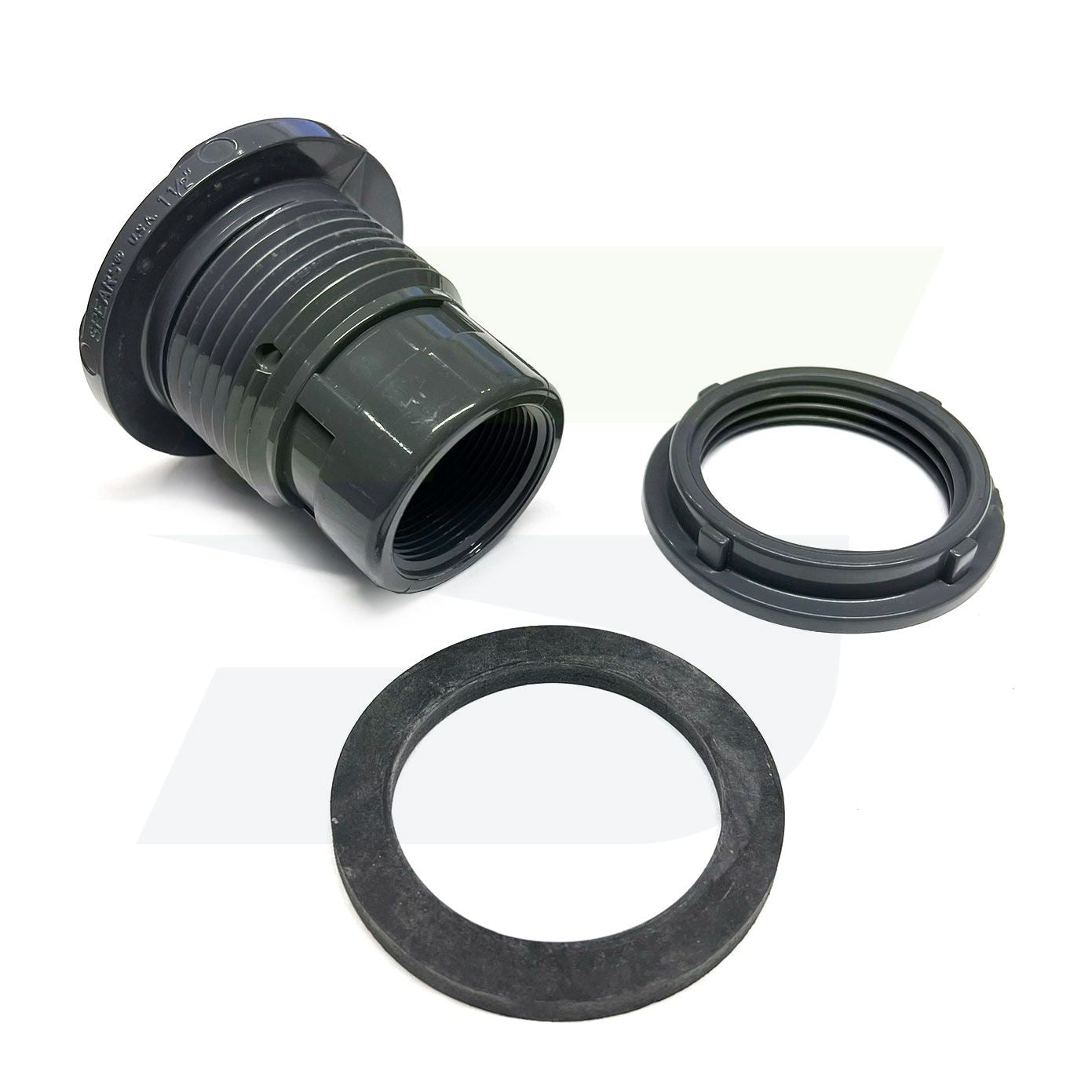 8171-015 - PVC Bulkhead Tank Adapter, Schedule 80, Gray, 1-1/2" Socket x NPT Female