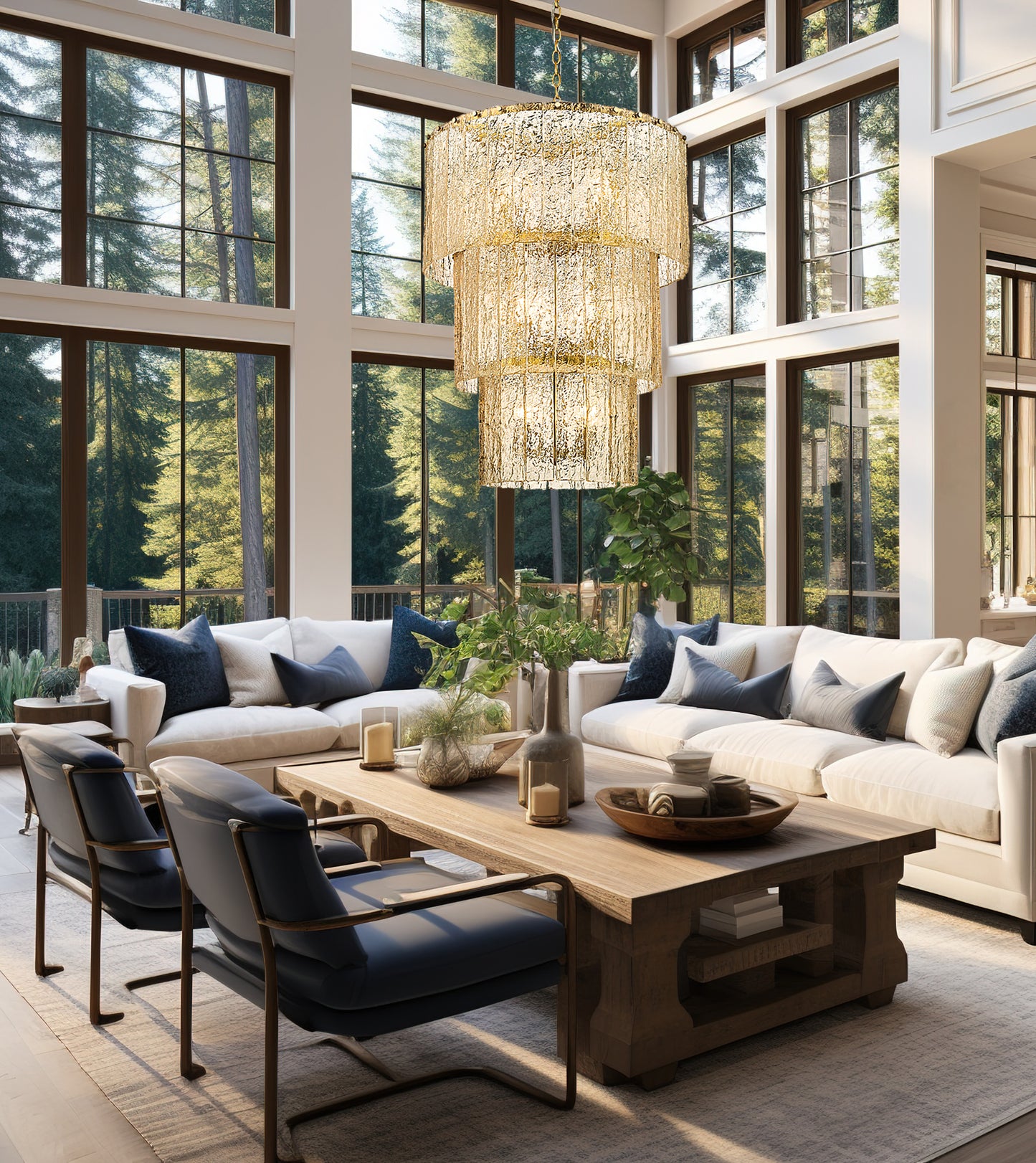 1943-36MGLD - Glacier 12 Light 28" Chandelier - Modern Gold