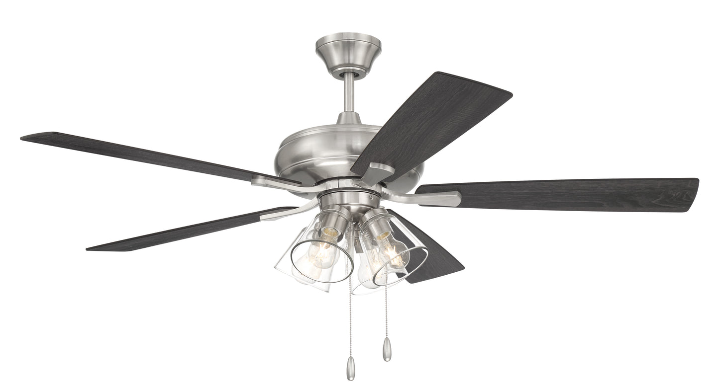 ECF104BNK5-BNGW - Eos Clear 4 Light 52" 5 Blade Ceiling Fan with Light Kit - Brushed Nickel