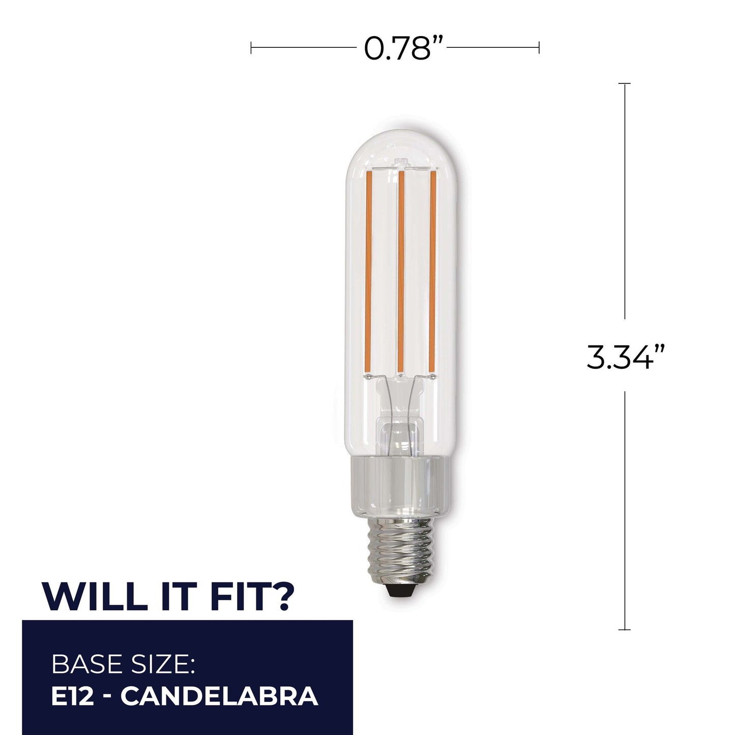 776952 - Dimmable Clear T6 LED Candelabra Light Bulb - 2.5 Watt - 3000K - 3 Pack