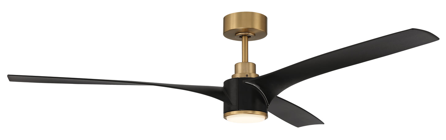 PHB60FBSB3-NWF - Phoebe 60" Indoor Ceiling Fan without Wifi 60" 3 Blade Ceiling Fan with Light Kit - Flat Black / Satin Brass