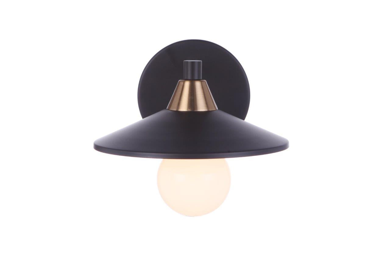 12508FBSB1 - Isaac 1 Light 5.12" High Wall Sconce - Flat Black / Satin Brass