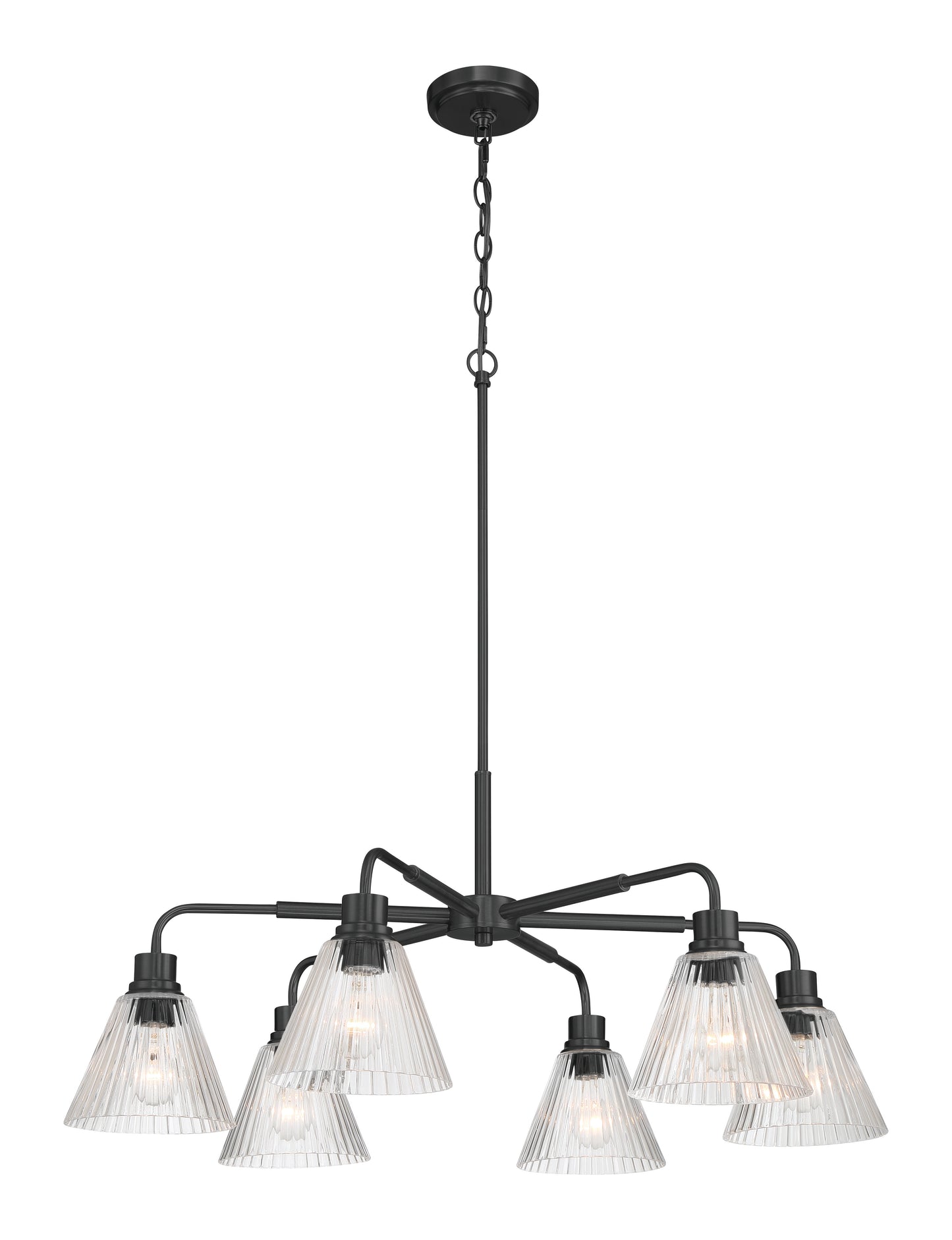 61126-FB - Pleated 6 Light 35" Wide Chandelier - Flat Black