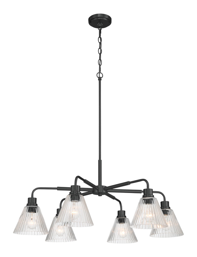 61126-FB - Pleated 6 Light 35" Wide Chandelier - Flat Black