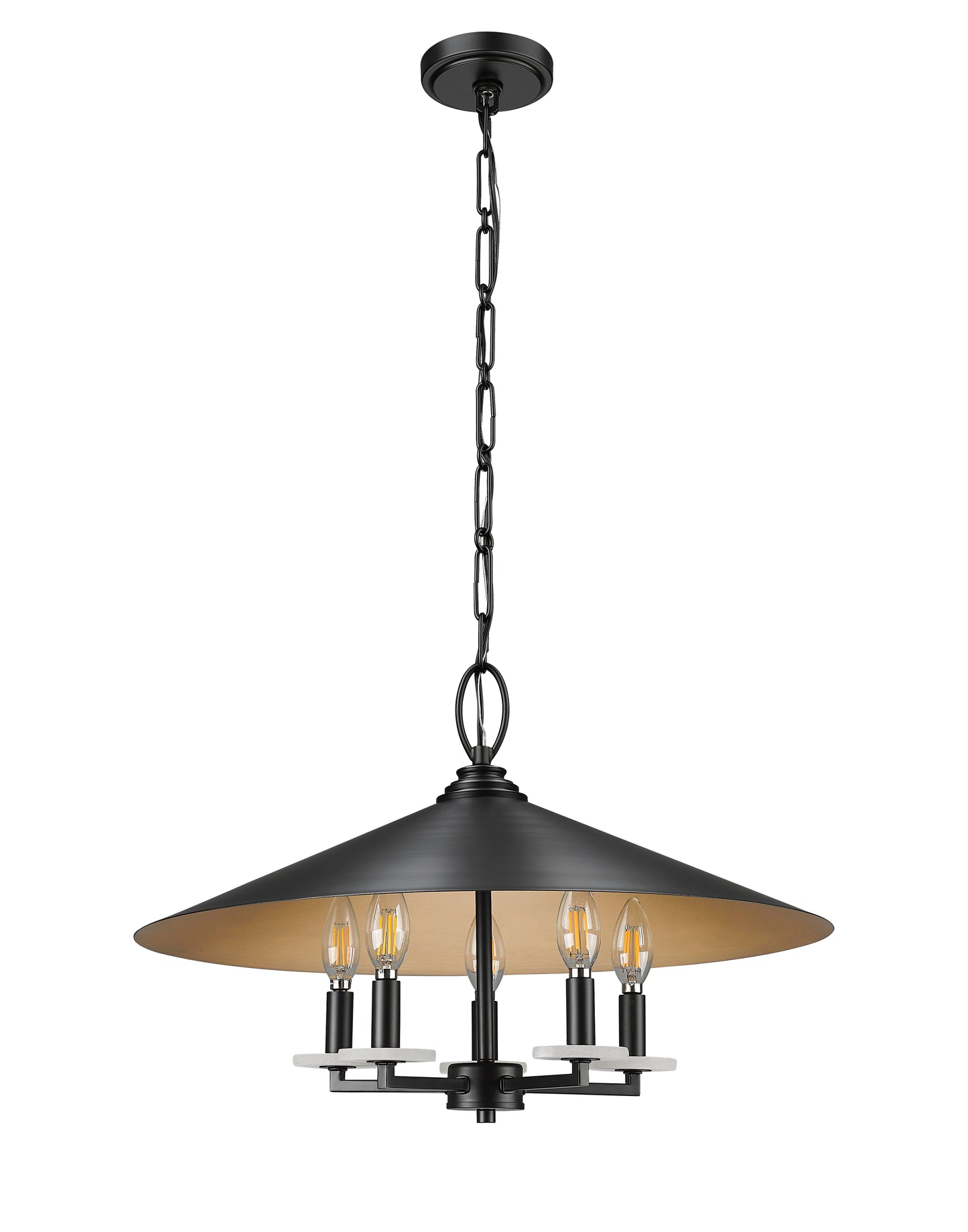 1953-22MB - Rialto 5 Light 22" Pendant - Matte Black