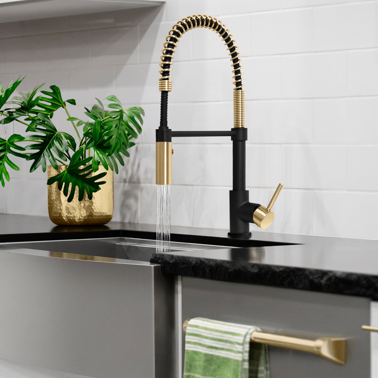 SRA-KF-ZMBCB - Autograph Edition Sierra Pull Down Spring Single Handle Kitchen Faucet in Matte Black and Champagne Bronze
