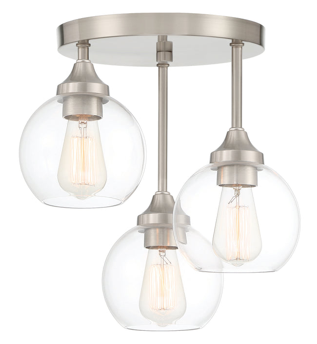 56253-BNK - Glenda 3 Light 14.25" Wide Semi Flush Mount - Brushed Nickel