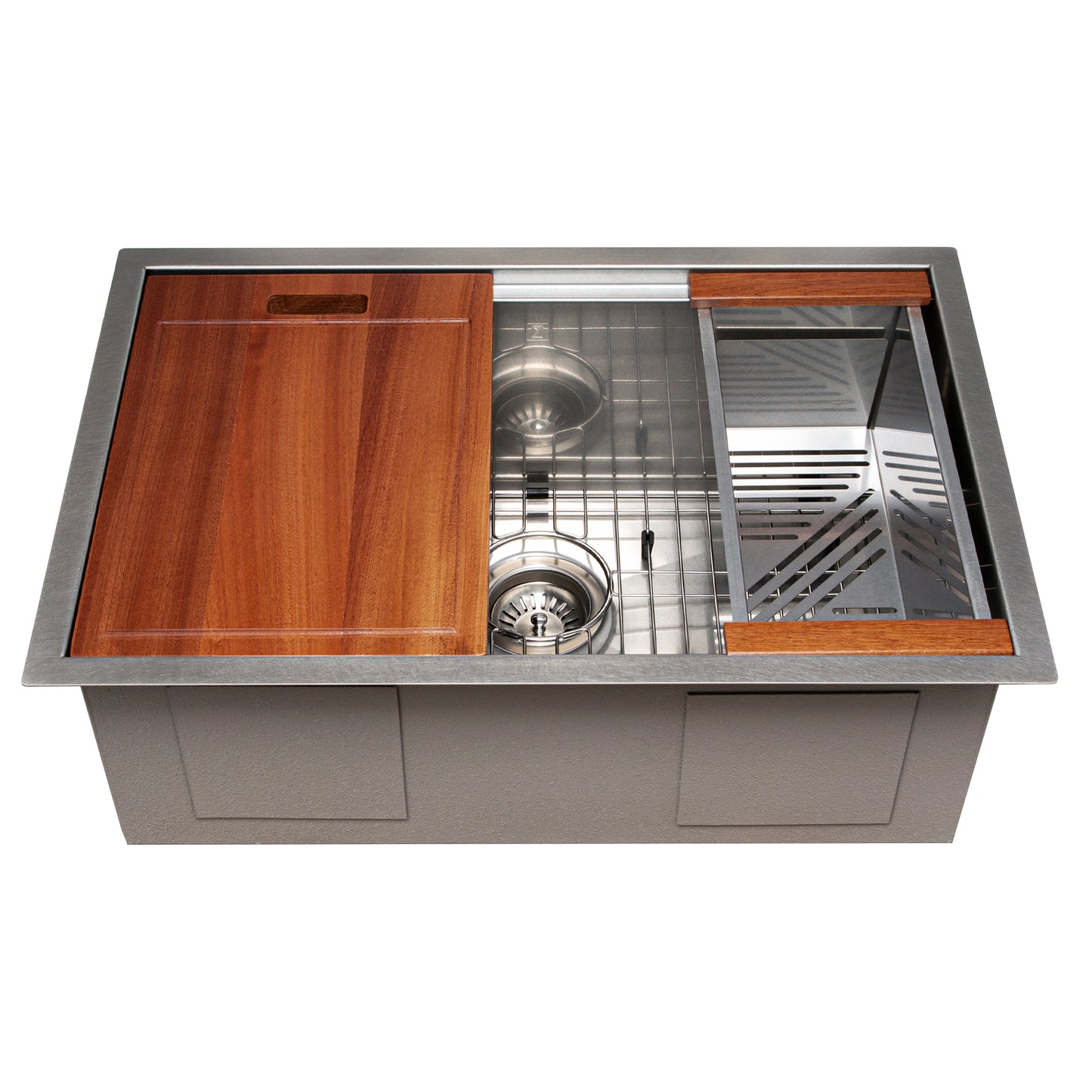 SLS-27S - 27" Garmisch Undermount Single Bowl Satin Stainless Steel Kitchen Sink with Bottom Grid and Accessories