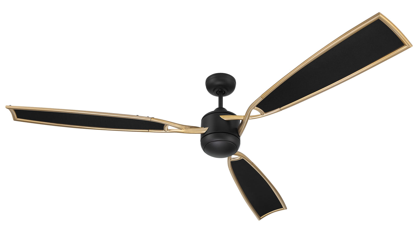 VIA72FBSB3 - Viva 72" 3 Blade Ceiling Fan with Light Kit - Flat Black / Satin Brass