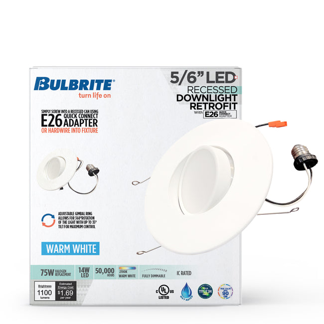773180 - 14 Watt LED 5/6" DOWNLIGHT ADJUSTABLE RETROFIT W/GIMBAL 2700K WHITE ROUND DIMMABLE JA8 120V-4PK - 4 Pack